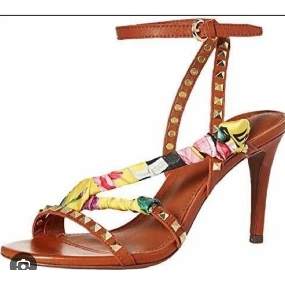ASH‎ Heidi Sandals 39 / 8.5 Papaya Brown Studded Floral Wrap Strappy Heels Boho
